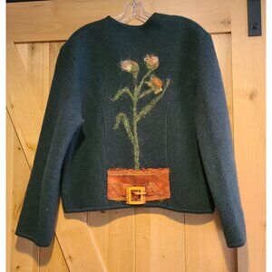 Nancy K. Bell Creations Women Size M Wool Felted Flower Sweater Artsy Lagenlook